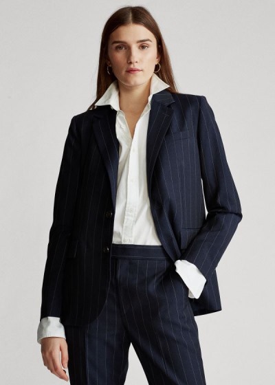 Blazer Polo Ralph Lauren Mujer Azul Marino - Pinstripe Wool - DIWZE3201